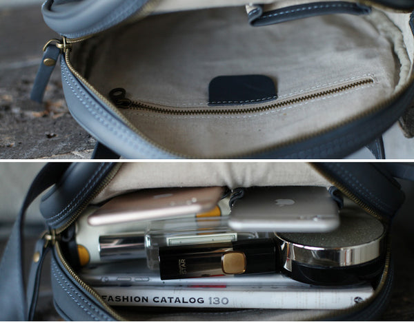 Designer Ladies Round Shoulder Bag Leather Circle Backpack Bag Purse Details