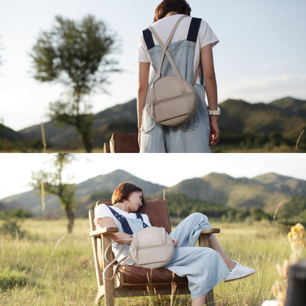 Designer Ladies Round Shoulder Bag Leather Circle Backpack Bag Purse beautiful