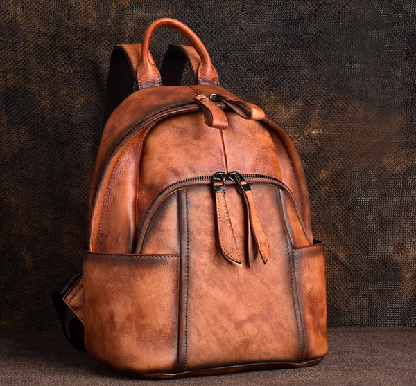 Designer Ladies Small Brown Leather Backpack Purse Bag Backpacks for Women funky