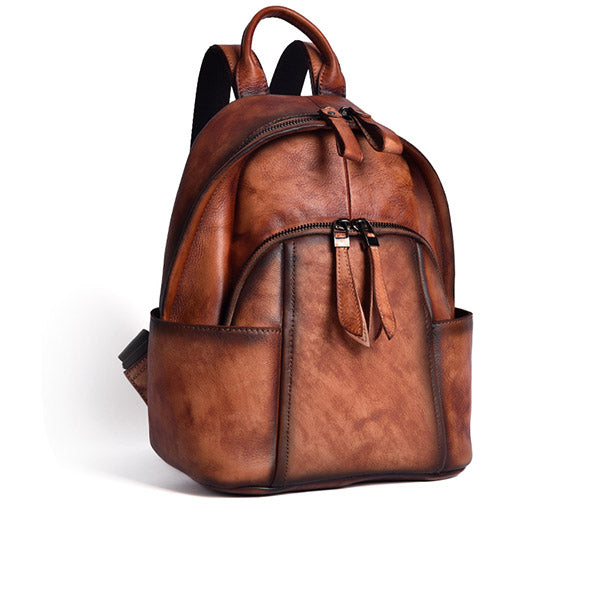 Designer Ladies Small Brown Leather Backpack Purse Bag
