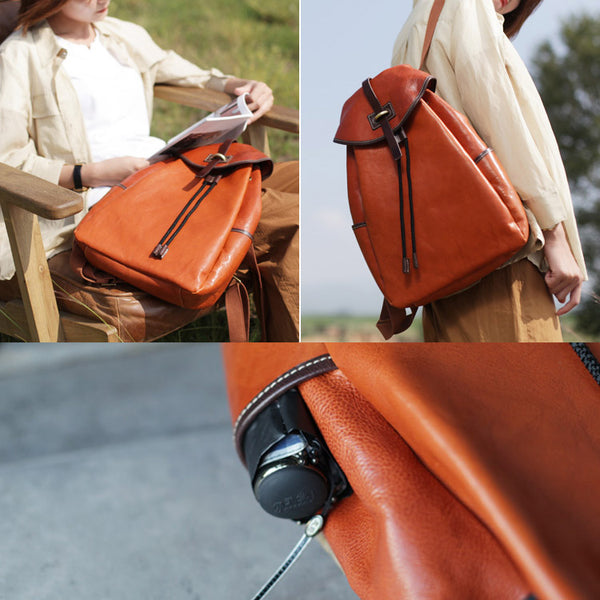 Designer Womens Brown Leather Backpack Purse Laptop Backpacks for Women Chic