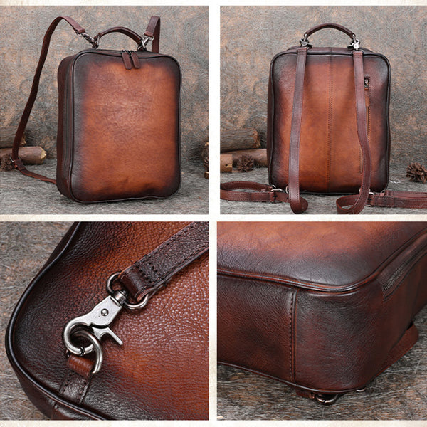 Designer Womens Brown Leather Laptop Backpack Purse Cool Backpacks for Women cowhide