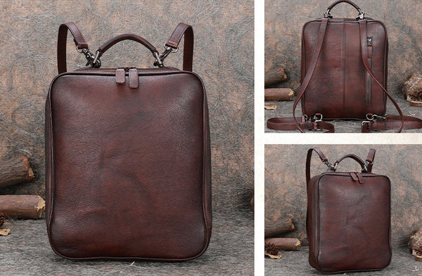Designer Womens Brown Leather Laptop Backpack Purse Cool Backpacks for Women Genuine Leather