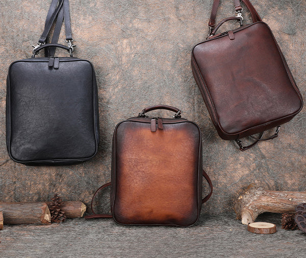 Designer Womens Brown Leather Laptop Backpack Purse Cool Backpacks for Women Inside