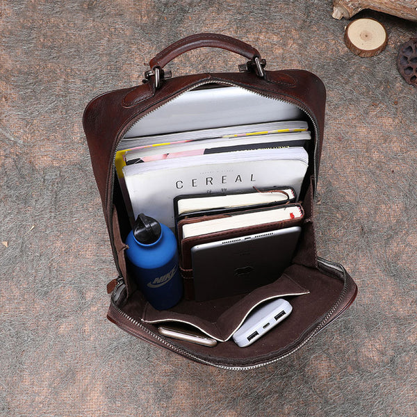 Designer Womens Brown Leather Laptop Backpack Purse Cool Backpacks for Women quality
