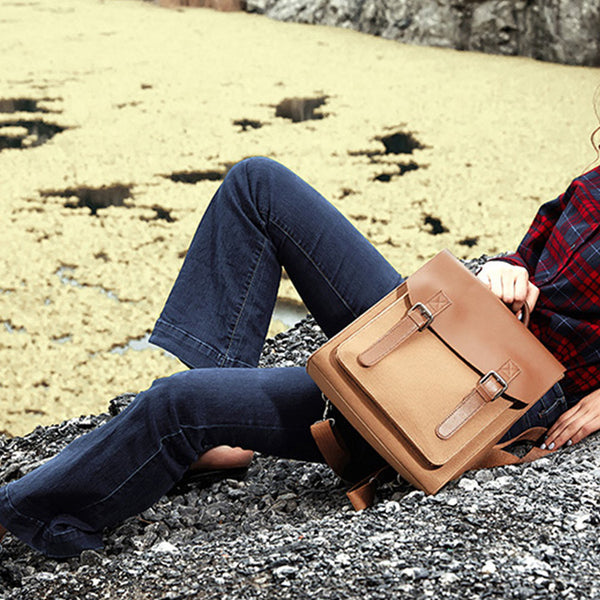 Designer Womens Small Rucksack Leather Backpack Bag Purse Canvas Backpacks for Women Brown