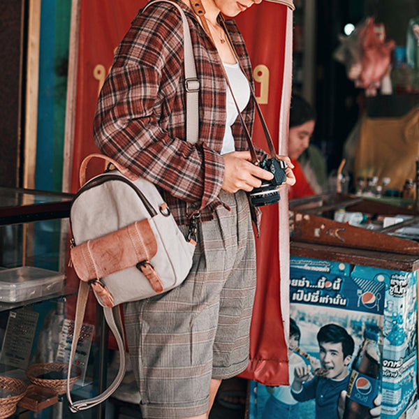 Designer Womens Mini Rucksack Leather Backpack Bag Purse Canvas Backpacks for Women Handmade