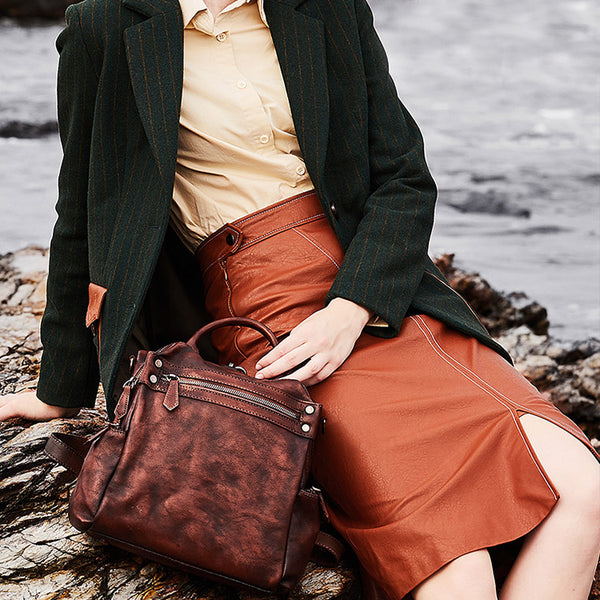 Designer Womens Tan Leather Backpack Purse Trendy Backpacks for Women Accessories