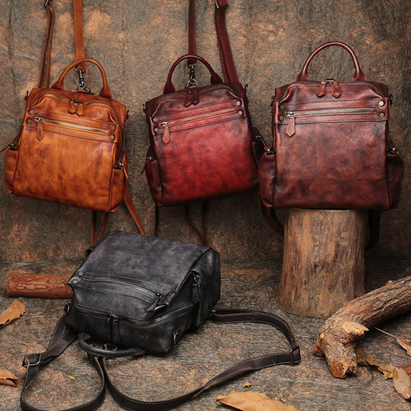 Designer Womens Tan Leather Backpack Purse Trendy Backpacks for Women Chic