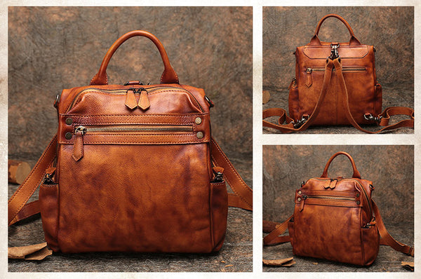 Designer Womens Tan Leather Backpack Purse Trendy Backpacks for Women Genuine Leather