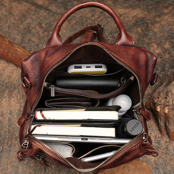 Designer Womens Tan Leather Backpack Purse Trendy Backpacks for Women Inside