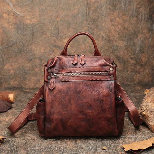 Designer Womens Tan Leather Backpack Purse Trendy Backpacks for Women cute