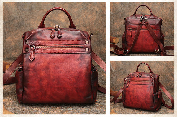 Designer Womens Tan Leather Backpack Purse Trendy Backpacks for Women funky