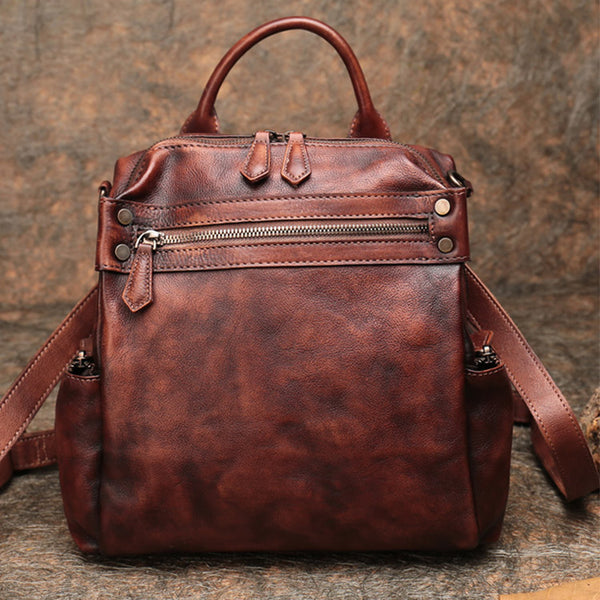 Designer Womens Tan Leather Backpack Purse Trendy Backpacks for Women