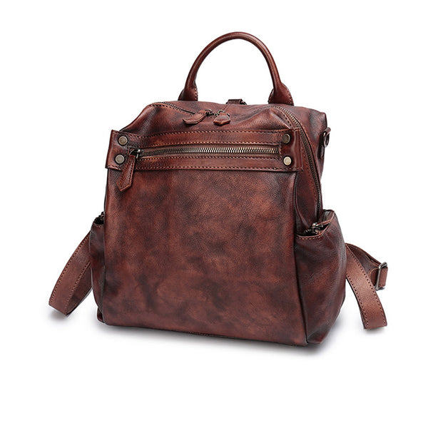 Designer Womens Tan Leather Backpack Purse