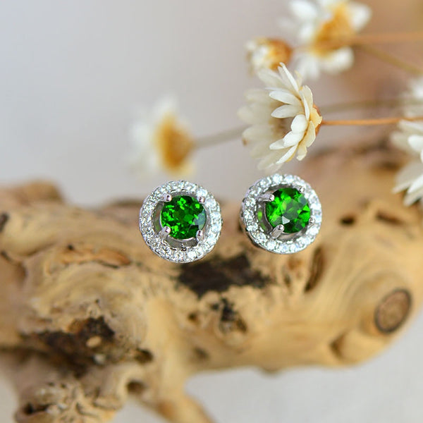 Diopside Stud Earrings Gold Silver Handmade Jewelry Accessories Gifts Women cute