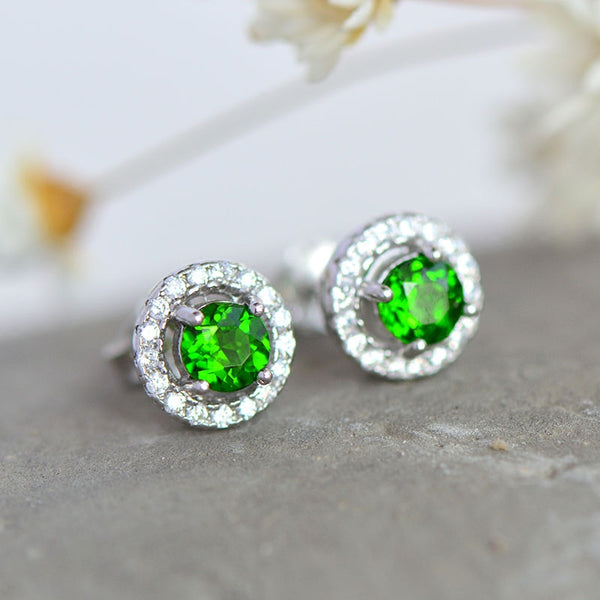 Diopside Stud Earrings Gold Silver Handmade Jewelry Accessories Gifts Women girls
