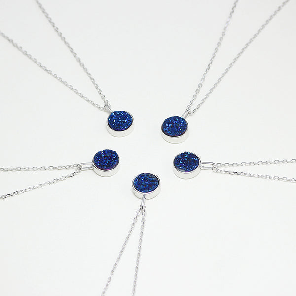 Druse Drusy Pendant Necklace Silver Jewelry Accessories Women gift