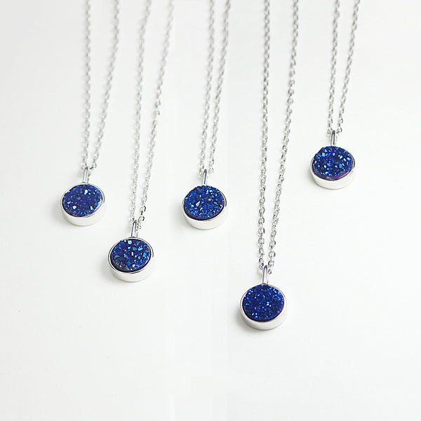Druse Drusy Pendant Necklace Silver Jewelry Accessories Women