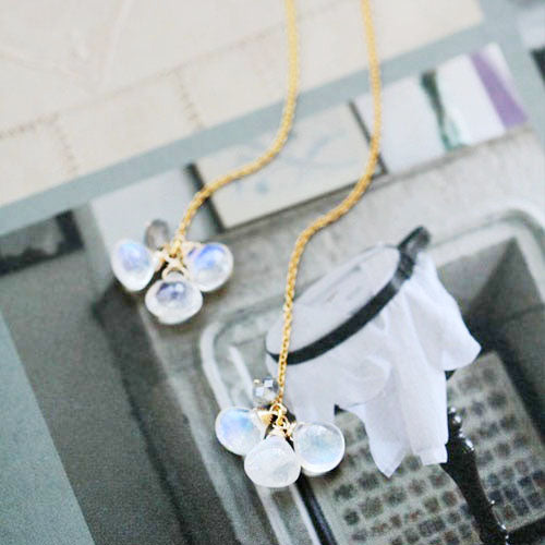 Elegant 14K Gold Plated Moonstone Drop Earring June Birthstone Threader Earrings For Women Accessories