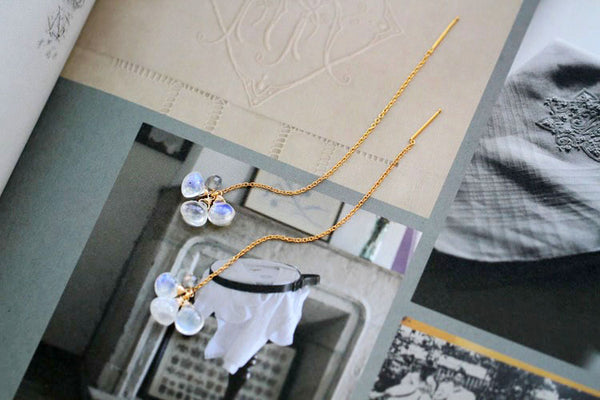 Elegant 17K Gold Plated Moonstone Drop Earring June Birthstone Threader Earrings For Women Best