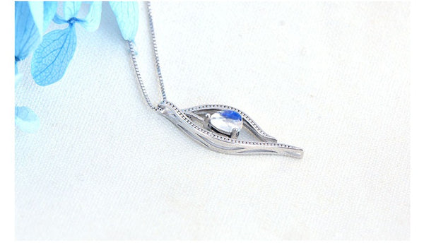 Elegant Ladies Blue Moonstone Sterling Silver Pendant Necklace For Women