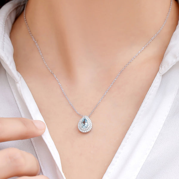 Elegant Womens Aquamarine Teardrop Necklace March Birthstone Necklace