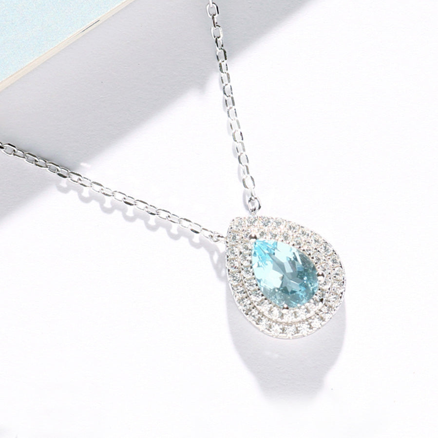 Elegant Womens Aquamarine Teardrop Necklace March Birthstone Necklace Affordable