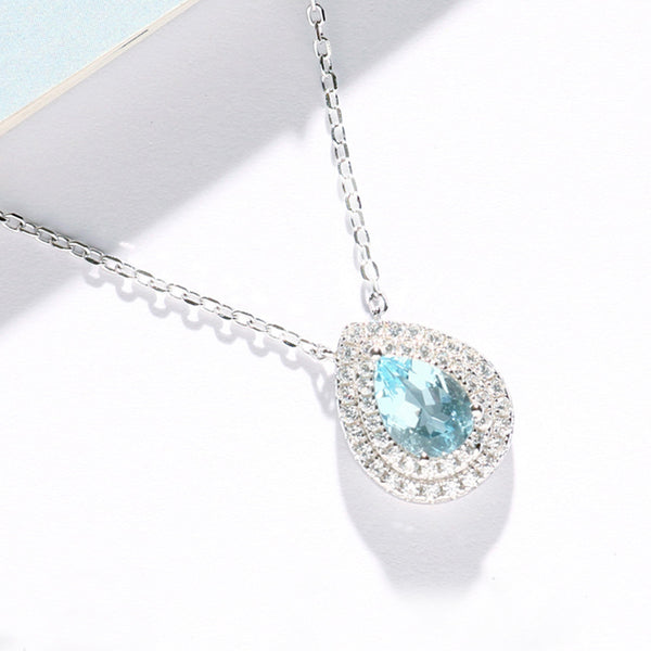 Elegant Womens Aquamarine Teardrop Necklace March Birthstone Necklace Affordable