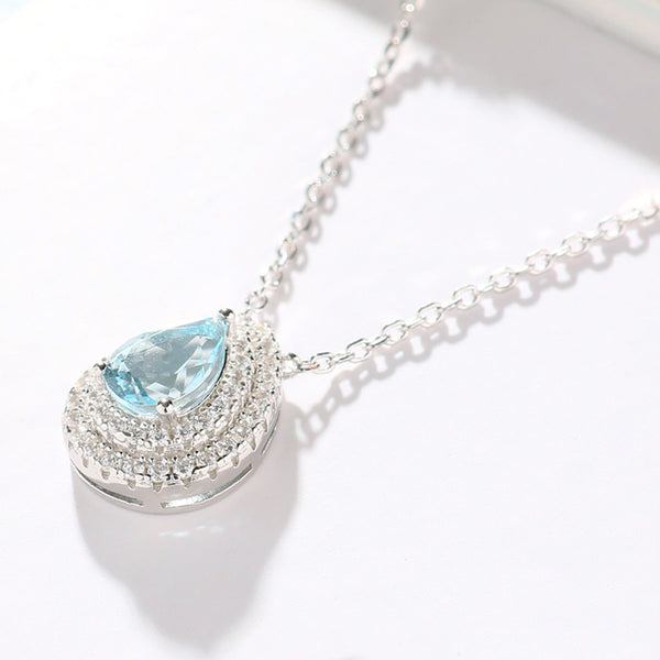 Elegant Womens Aquamarine Teardrop Necklace March Birthstone Necklace Beautiful