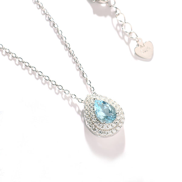 Elegant Womens Aquamarine Teardrop Necklace March Birthstone Necklace Chic