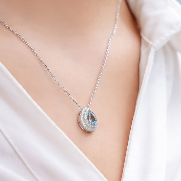 Elegant Womens Aquamarine Teardrop Necklace March Birthstone Necklace Cute