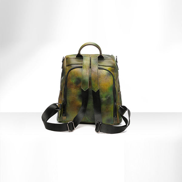 Elegant Womens Green Leather Backpack Bag Dragonfly Purse for Women Cool