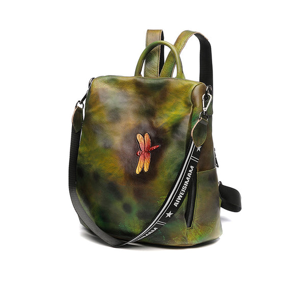 Elegant Womens Green Leather Backpack Bag
