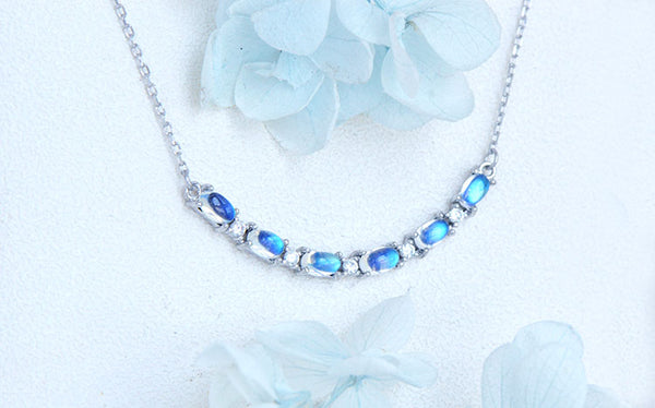 Elegant Womens Smile Bar Silver Moonstone Pendant Necklace June Birthstone Jewelry Cute