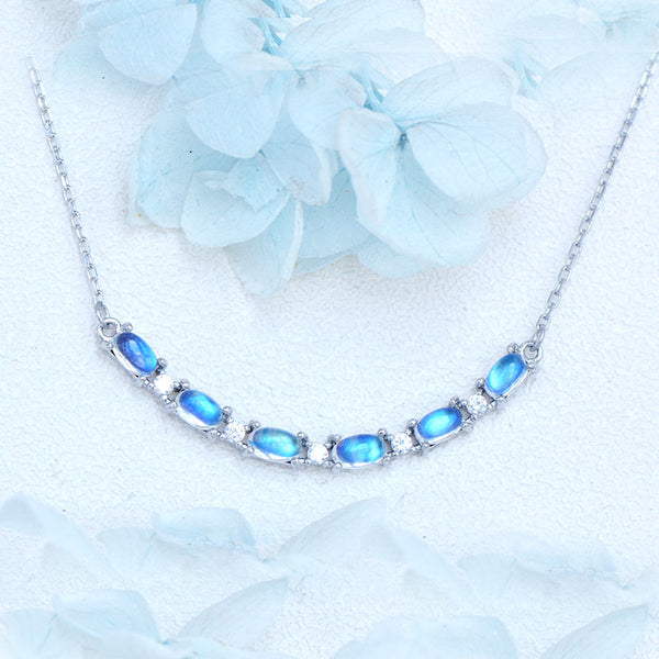 Elegant Womens Smile Bar Silver Moonstone Pendant Necklace June Birthstone Jewelry Fashion