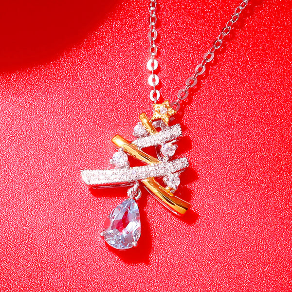 Christmas Tree Blue Aquamarine Silver Pendant Necklace For Women Beautiful