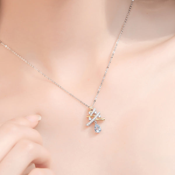 Christmas Tree Blue Aquamarine Silver Pendant Necklace For Women Blue