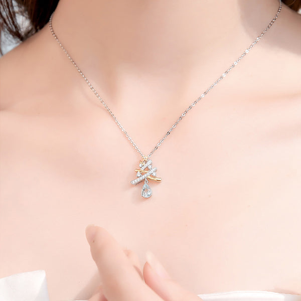 Christmas Tree Blue Aquamarine Silver Pendant Necklace For Women Gift
