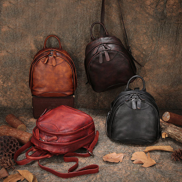 Fahsion Womens Brown Leather Backpack Purse Small Book Bag Purse Accessories