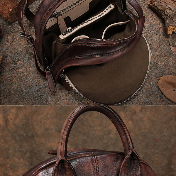 Fahsion Womens Brown Leather Backpack Purse Small Book Bag Purse Details