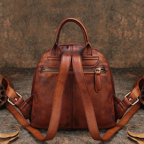 Fahsion Womens Brown Leather Backpack Purse Small Book Bag Purse Original