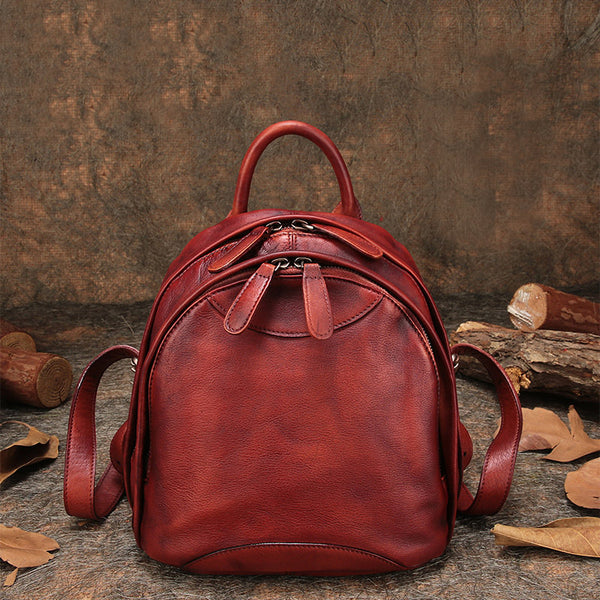 Fahsion Womens Brown Leather Backpack Purse Small Book Bag Purse cowhide