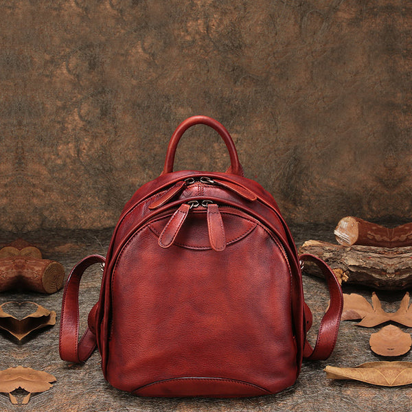 Fahsion Womens Brown Leather Backpack Purse Small Book Bag Purse cute