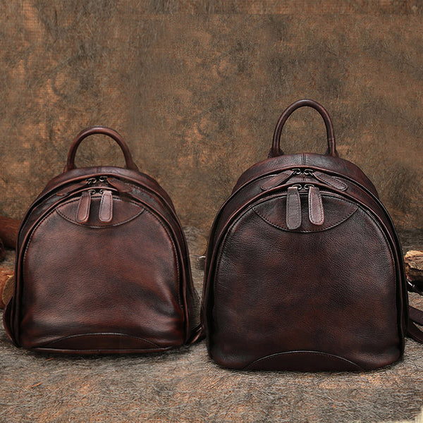 Fahsion Womens Brown Leather Backpack Purse Small Book Bag Purse fashion