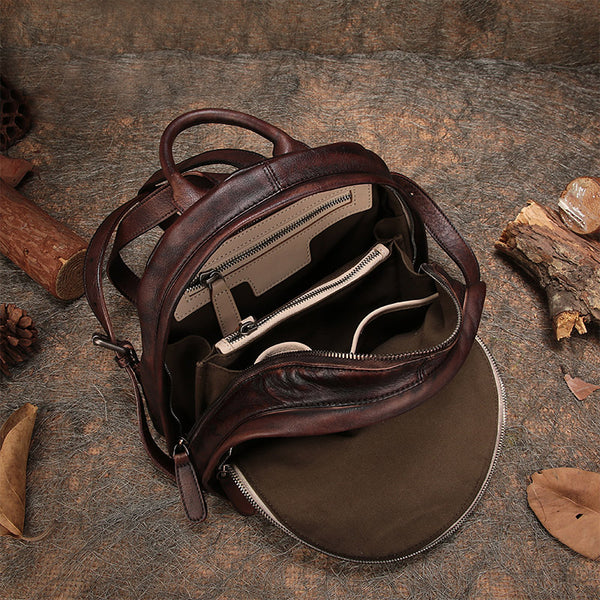 Fahsion Womens Brown Leather Backpack Purse Small Book Bag