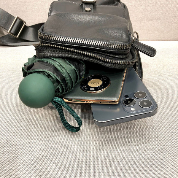 Fashion Women's  Cross Chest Purses Black Leather Sling Bags For Women Capacity