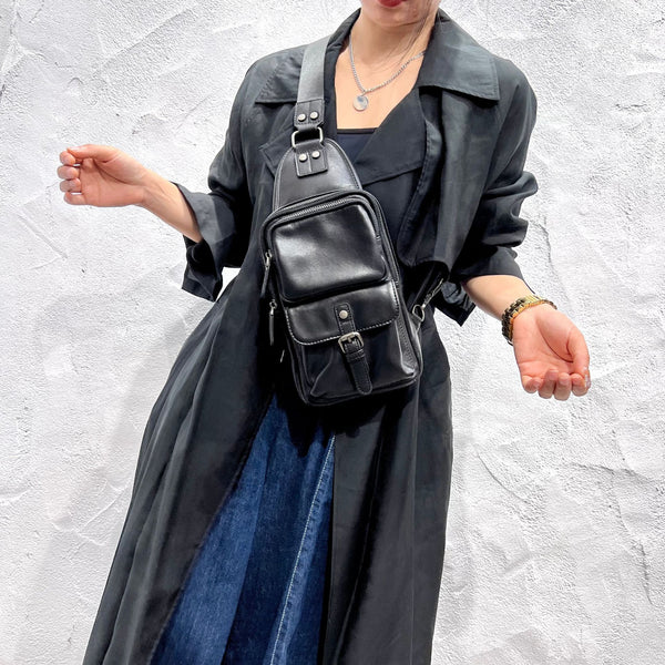 Fashion Women's  Cross Chest Purses Black Leather Sling Bags For Women Casual