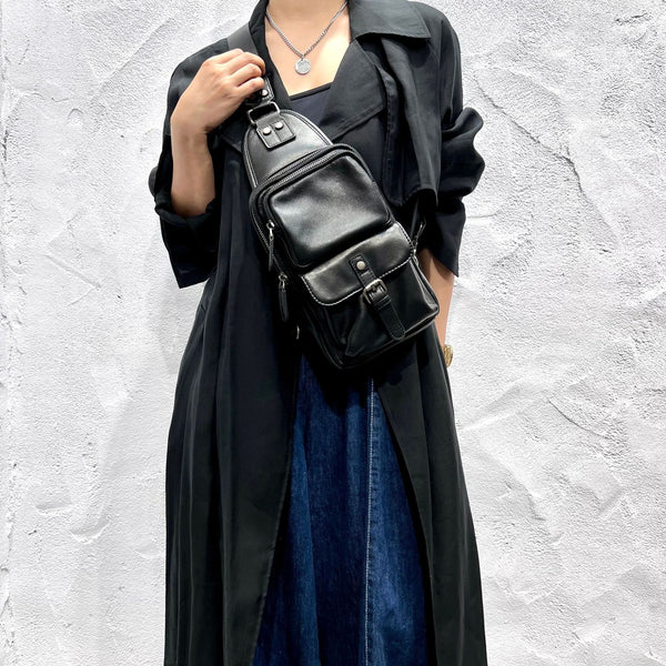 Fashion Women's  Cross Chest Purses Black Leather Sling Bags For Women Cool