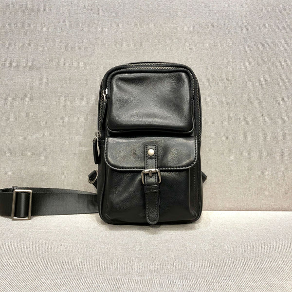 Fashion Women's  Cross Chest Purses Black Leather Sling Bags For Women Cowhide